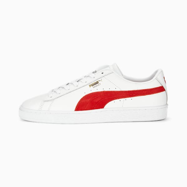 Basket Classic 75th Anniversary Edition Men's Sneakers, PUMA White-PUMA Red-PUMA Gold, extralarge-IND