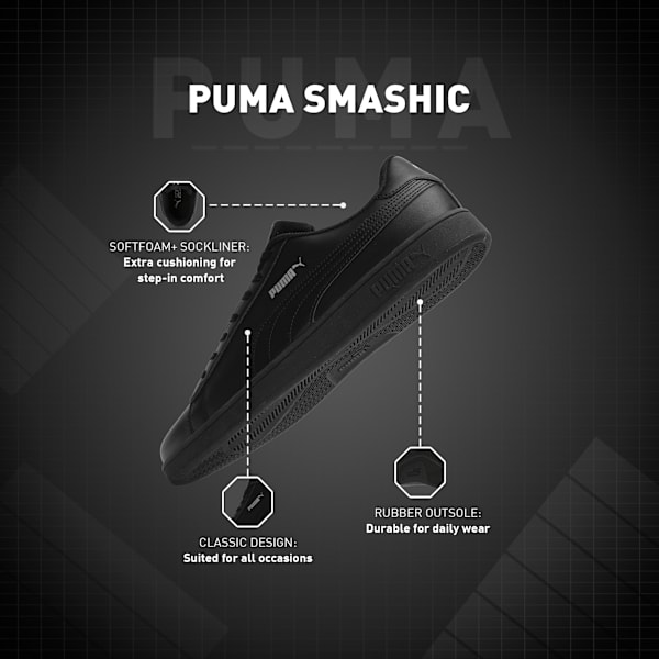 Smashic Soft Suede Sneakers, PUMA Black-Matte Silver, extralarge-IND