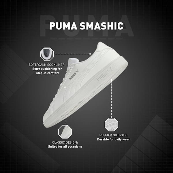 Smashic Comfort Casual Sneakers, PUMA White-Matte Silver, extralarge-IND