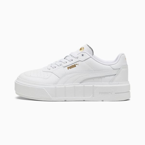 PUMA Cali Court Big Kids' Leather Sneakers, PUMA White-PUMA Gold, extralarge