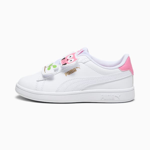 Zapatos deportivos para niños PUMA Smash 3.0 Owl, PUMA White-Strawberry Burst-PUMA Black-PUMA Gold, extralarge