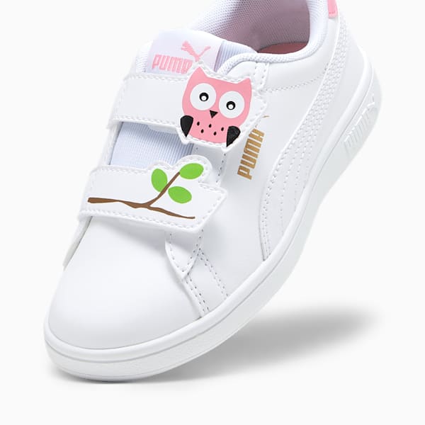 Zapatos deportivos para niños PUMA Smash 3.0 Owl, PUMA White-Strawberry Burst-PUMA Black-PUMA Gold, extralarge