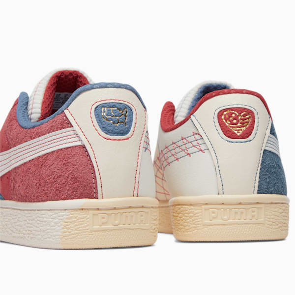 Suede Quilted Nation Sneakers, White Smoke-Astro Red-Mauvewood, extralarge