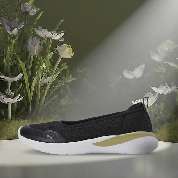 PUMA Sienna SOFTRIDE Women's Ballerina Shoes, PUMA Black-Metallic Gold-PUMA White, extralarge-IND