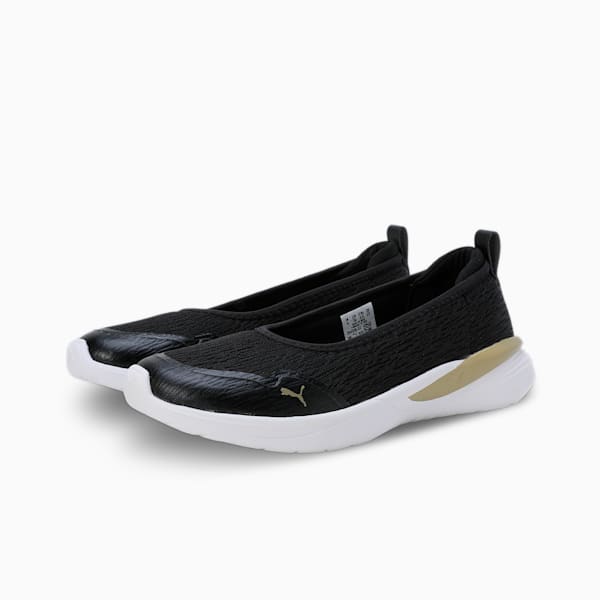 Sienna SOFTRIDE Women's Ballerina Shoes, PUMA Black-Metallic Gold-PUMA White, extralarge-IND