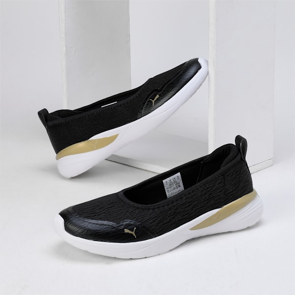 Sienna SOFTRIDE Women's Ballerina Shoes, PUMA Black-Metallic Gold-PUMA White, extralarge-IND
