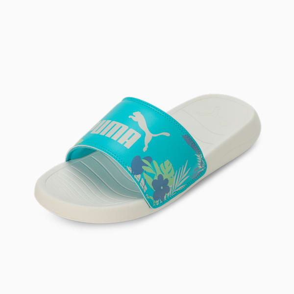 Popcat 20 Women's Floral Slides, Warm White-Team Aqua-PUMA White, extralarge-IND