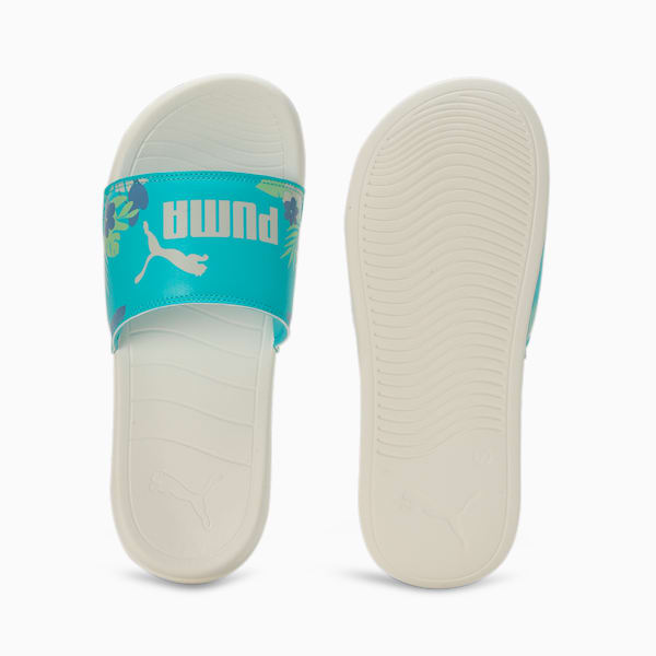 Popcat 20 Women's Floral Slides, Warm White-Team Aqua-PUMA White, extralarge-IND