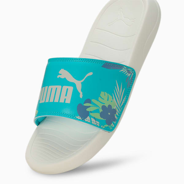 Popcat 20 Women's Floral Slides, Warm White-Team Aqua-PUMA White, extralarge-IND