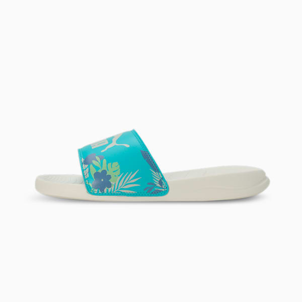 Popcat 20 Women's Floral Slides, Warm White-Team Aqua-PUMA White, extralarge-IND