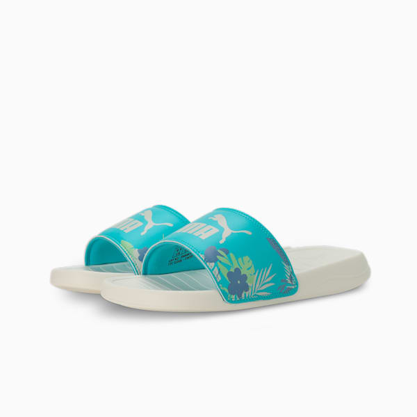 Popcat 20 Women's Floral Slides, Warm White-Team Aqua-PUMA White, extralarge-IND
