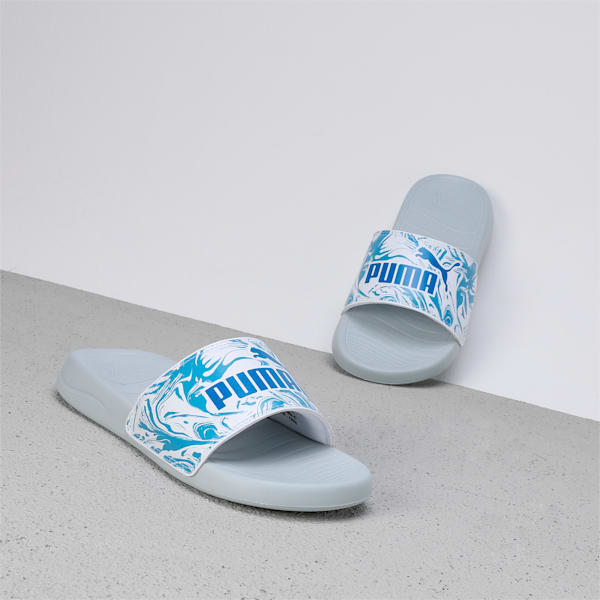Popcat 20 Apexa Women's Slides, Platinum Gray-PUMA White-Racing Blue, extralarge-IND