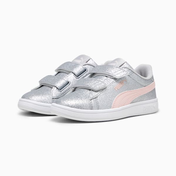 Tenis para niñas PUMASmash 3.0 Glitz Glam, Glacial Gray-Frosty Pink, extralarge