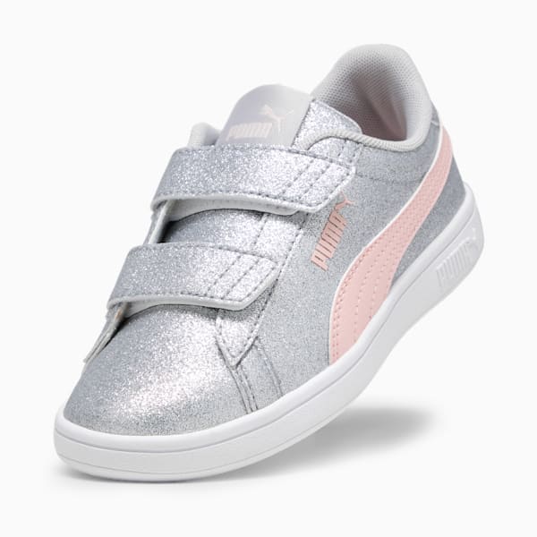 Tenis para niñas PUMASmash 3.0 Glitz Glam, Glacial Gray-Frosty Pink, extralarge