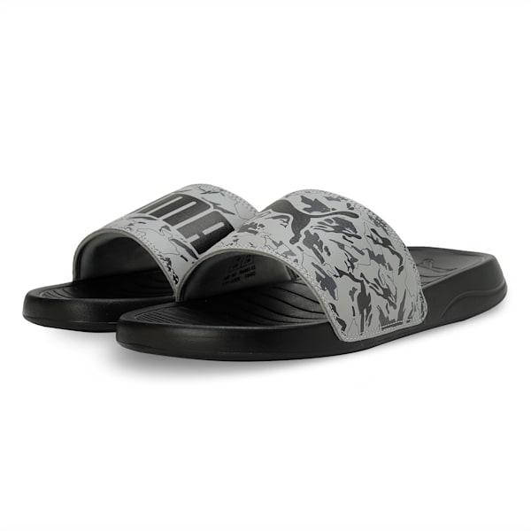 Logo Pop Slides, Concrete Gray-PUMA Black-Cool Dark Gray, extralarge-IND