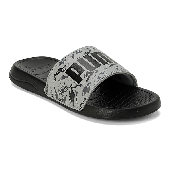 Logo Pop Slides, Concrete Gray-PUMA Black-Cool Dark Gray, extralarge-IND