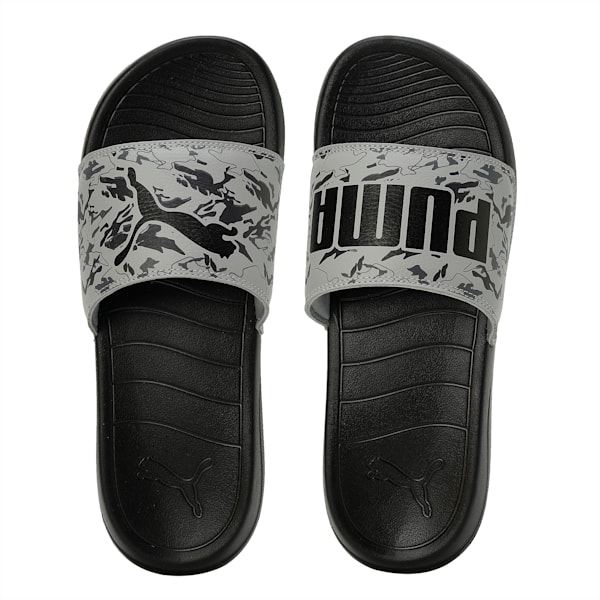 Logo Pop Slides, Concrete Gray-PUMA Black-Cool Dark Gray, extralarge-IND