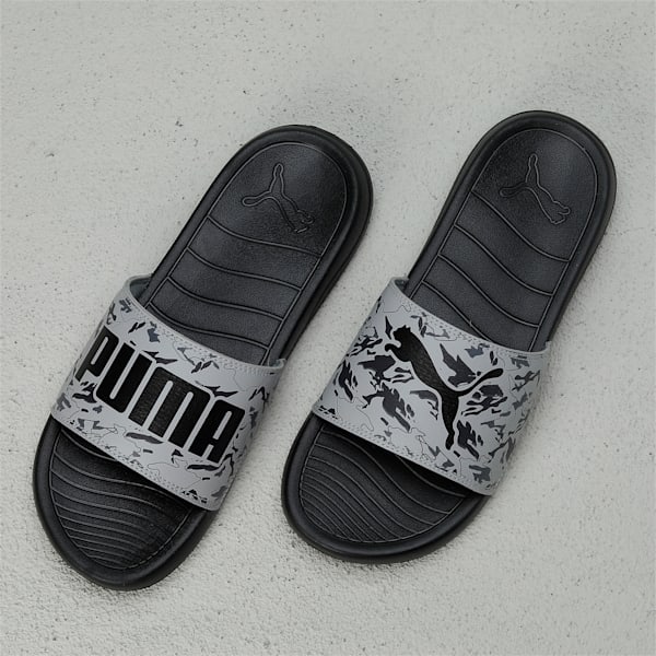 Logo Pop Slides, Concrete Gray-PUMA Black-Cool Dark Gray, extralarge-IND