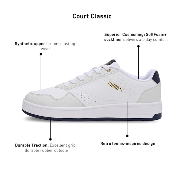 Court Classic Sneakers, PUMA White-Vapor Gray-PUMA Navy, extralarge-IND