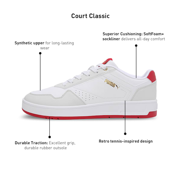 Court Classic Sneakers, PUMA White-Vapor Gray-Club Red, extralarge-IND