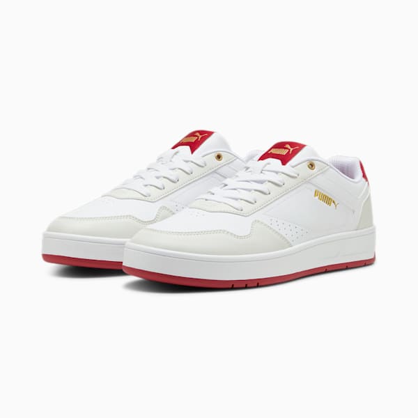 Court Classic Men's Sneakers, PUMA White-Vapor Gray-Club Red, extralarge