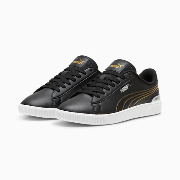 Vikky v3 Metallic Shine Women's Sneakers, PUMA Black-PUMA Gold-PUMA White, extralarge