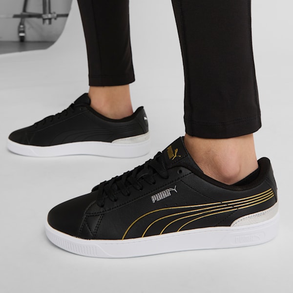 Vikky v3 Metallic Shine Women's Sneakers, PUMA Black-PUMA Gold-PUMA White, extralarge