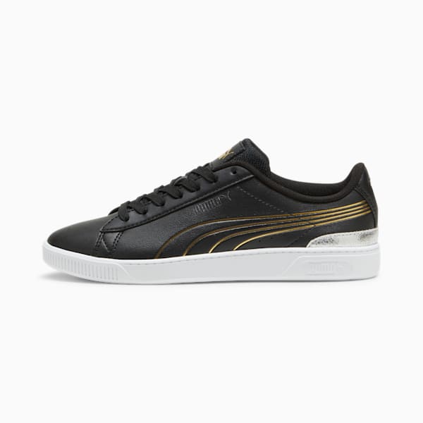 Tenis para mujer Vikky v3 Metallic Shine, PUMA Black-PUMA Gold-PUMA White, extralarge