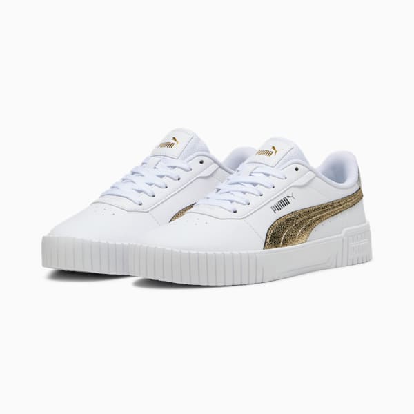 Carina 2.0 Metallic Shine Women's Sneakers, PUMA White-PUMA Gold-PUMA Silver, extralarge