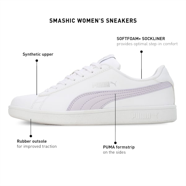 Smashic Women's Sneakers, PUMA White-Spring Lavender-Matte Silver, extralarge-IND