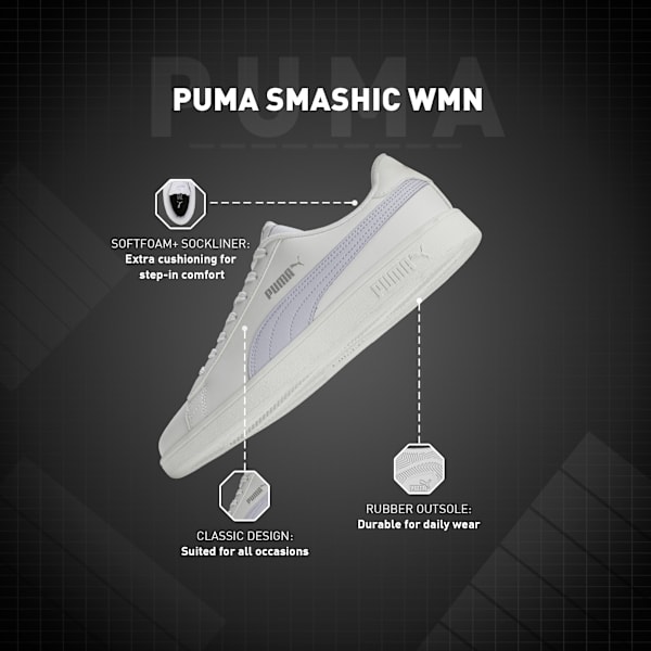 Smashic Women's Sneakers, PUMA White-Spring Lavender-Matte Silver, extralarge-IND