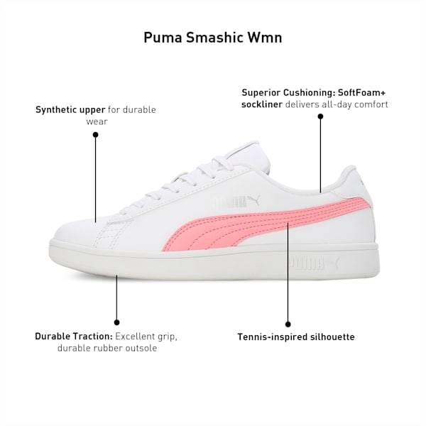 Smashic Women's Sneakers, PUMA White-Peony-Matte Silver, extralarge-IND