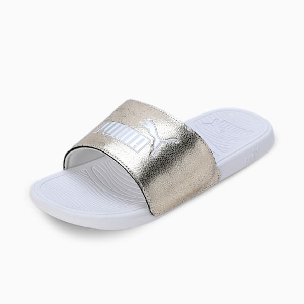 Cool Cat 2.0 Metallic Shine Men's Slides, PUMA Gold-PUMA Silver-PUMA White, extralarge-IND