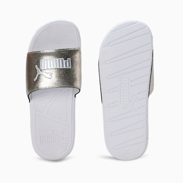 Cool Cat 2.0 Metallic Shine Men's Slides, PUMA Gold-PUMA Silver-PUMA White, extralarge-AUS