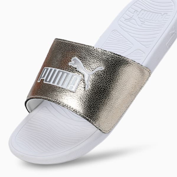 Cool Cat 2.0 Metallic Shine Men's Slides, PUMA Gold-PUMA Silver-PUMA White, extralarge-AUS