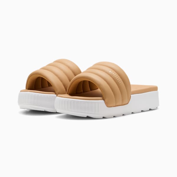 Karmen Puffy Women's Slides, Warm Beige-PUMA White, extralarge