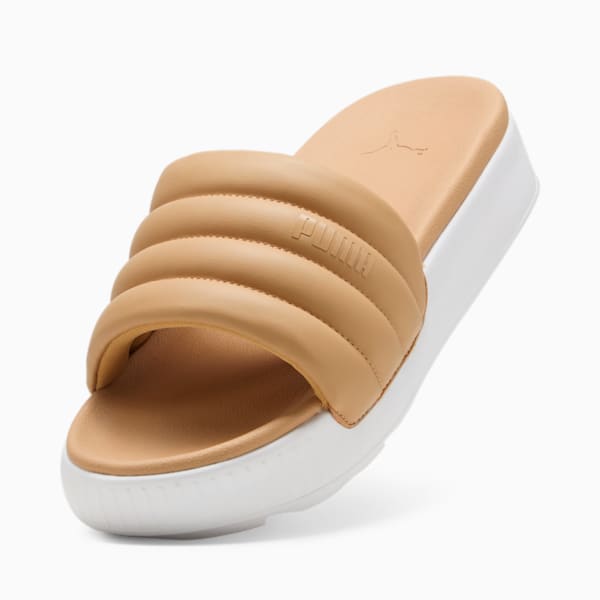 Karmen Puffy Women's Slides, Warm Beige-PUMA White, extralarge