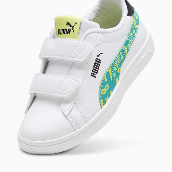 PUMA Smash 3.0 Masked Hero Little Kids' Sneakers, PUMA White-Sparkling Green-Lime Sheen, extralarge