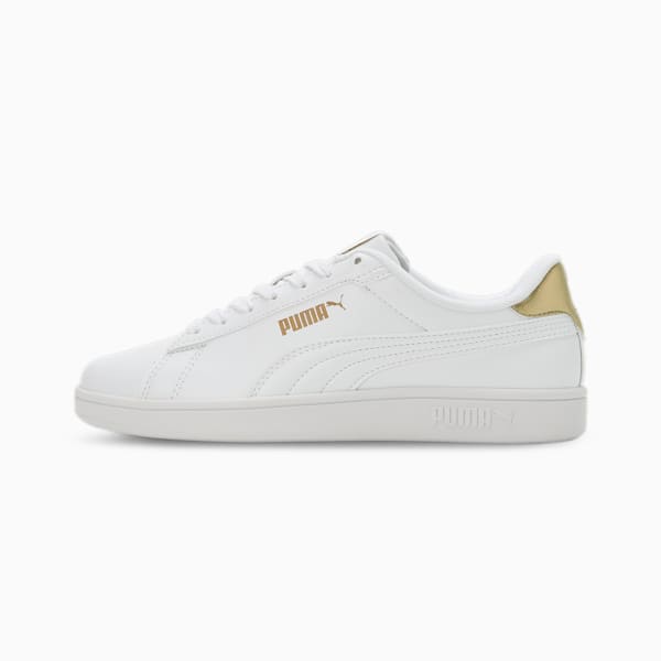 PUMA SMASH V1 Women's Sneakers, PUMA White-Metallic Gold, extralarge-IND