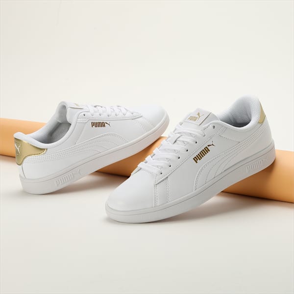 SMASH V1 Women's Sneakers, PUMA White-Metallic Gold, extralarge-IND