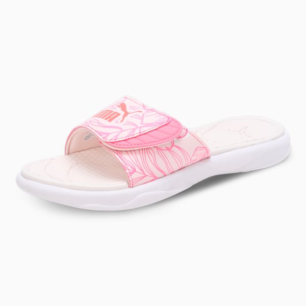 Royalcat Comfort Softride Women's Floral Slides, PUMA White-Frosty Pink-Strawberry Burst, extralarge-IND