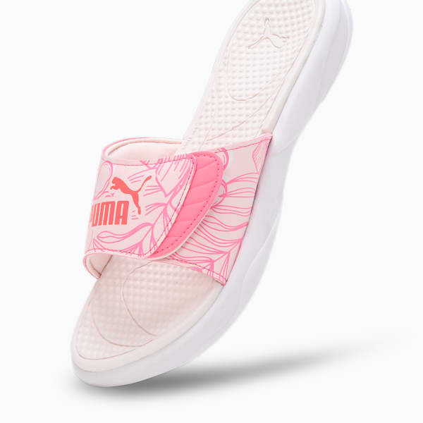 Royalcat Comfort Softride Women's Floral Slides, PUMA White-Frosty Pink-Strawberry Burst, extralarge-IND