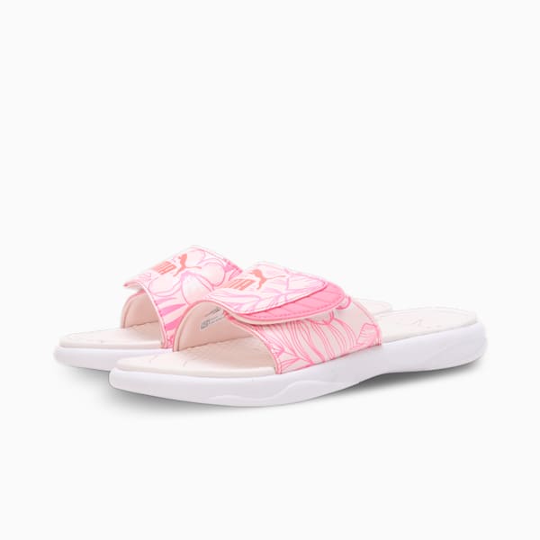 Royalcat Comfort Softride Women's Floral Slides, PUMA White-Frosty Pink-Strawberry Burst, extralarge-IND