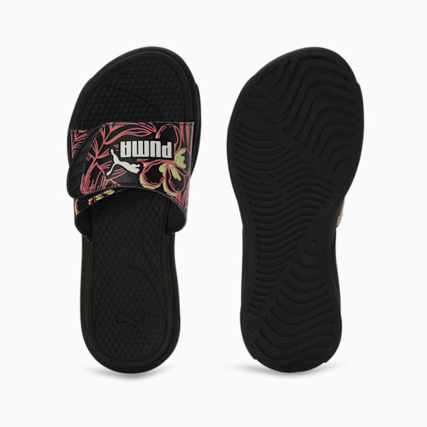 Royalcat Comfort Softride Women's Floral Slides, PUMA Black-Electric Blush-Alpine Snow, extralarge-IND