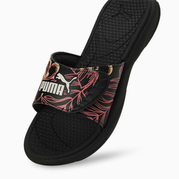 Royalcat Comfort Softride Women's Floral Slides, PUMA Black-Electric Blush-Alpine Snow, extralarge-IND