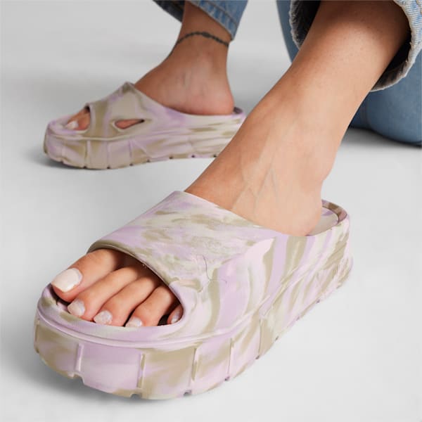 Mayze Stack Injex Marble Women's Slides, Putty-Grape Mist-Whisp Of Pink, extralarge-IND