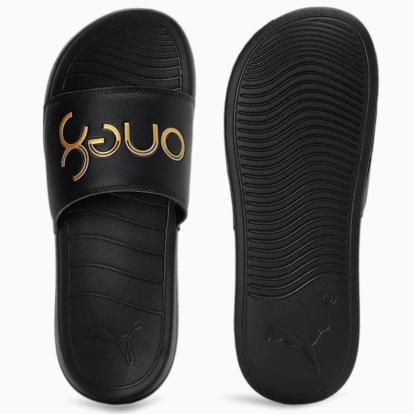 PUMA x one8 Popcat 20 Unisex Slides, Puma Black-Puma Team Gold, extralarge-IND