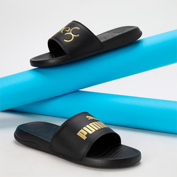 PUMA x one8 Popcat 20 Unisex Slides, Puma Black-Puma Team Gold, extralarge-IND