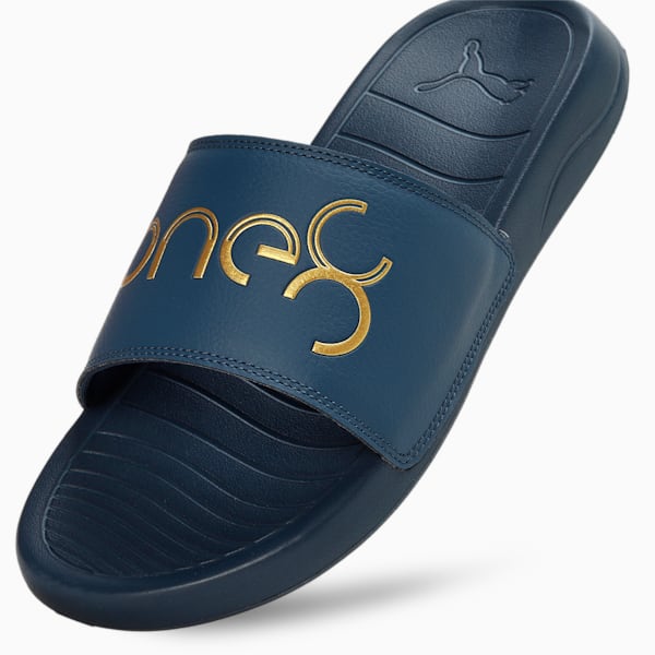 PUMA x one8 Popcat 20 Unisex Slides, Dark Denim-Puma Team Gold, extralarge-IND