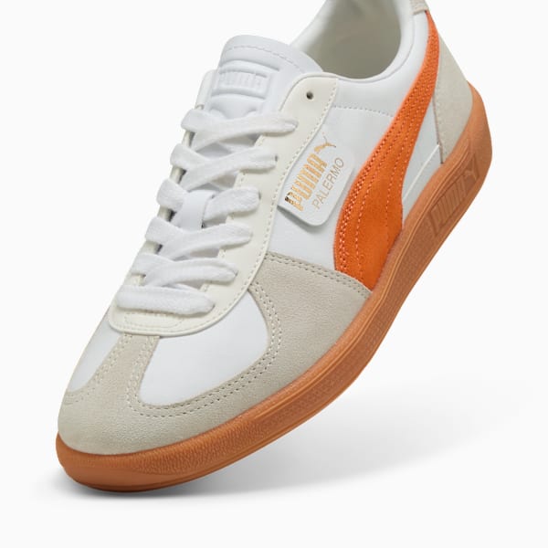 Palermo Leather Sneakers, PUMA White-Warm White-Orange Glo, extralarge